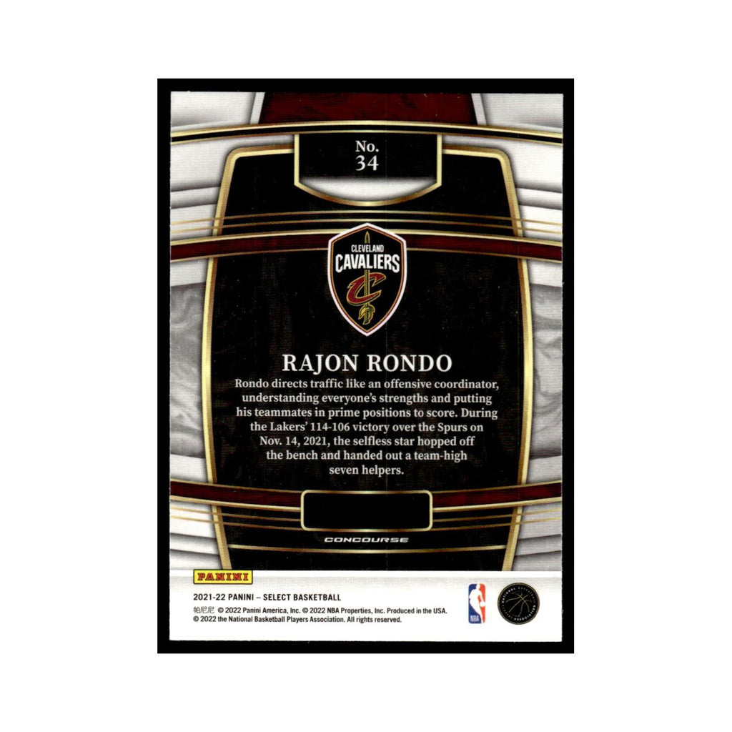 Rajon Rondo 2021 Panini Select #34 Cleveland Cavaliers Basketball Card NM
