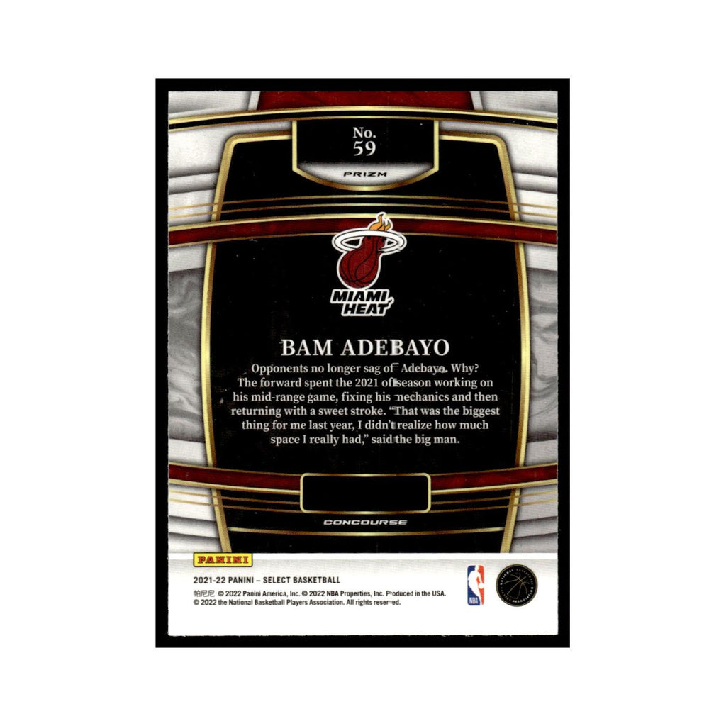 Bam Adebayo 2021 Panini Select #59 Miami Heat Basketball Card NM