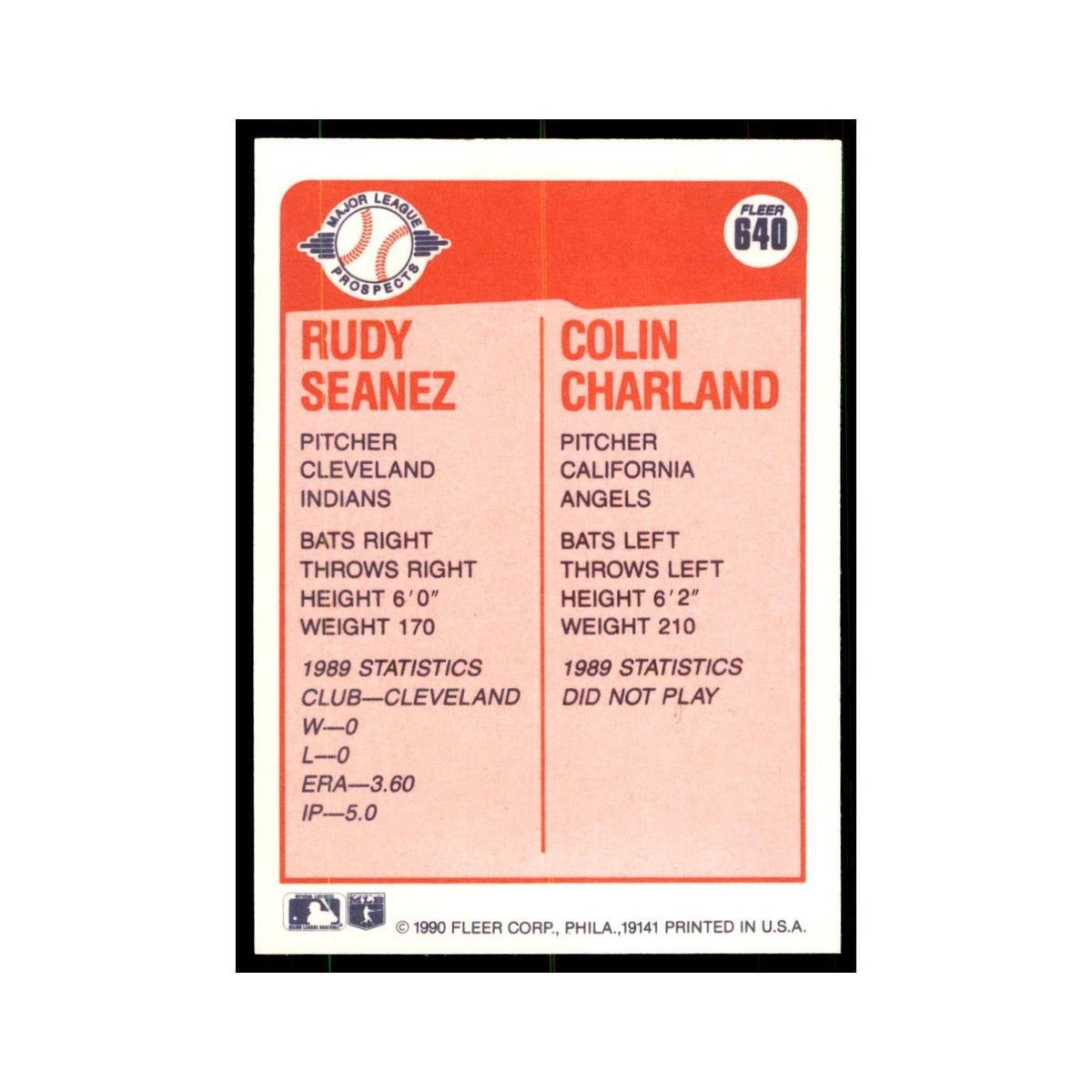 1990 Fleer Rudy Seanez/Colin Charland Baseball Cards #640