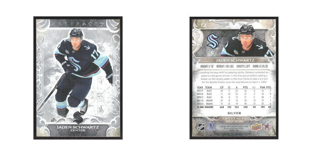 2024 Upper Deck Artifacts Jaden Schwartz Seattle Kraken #12