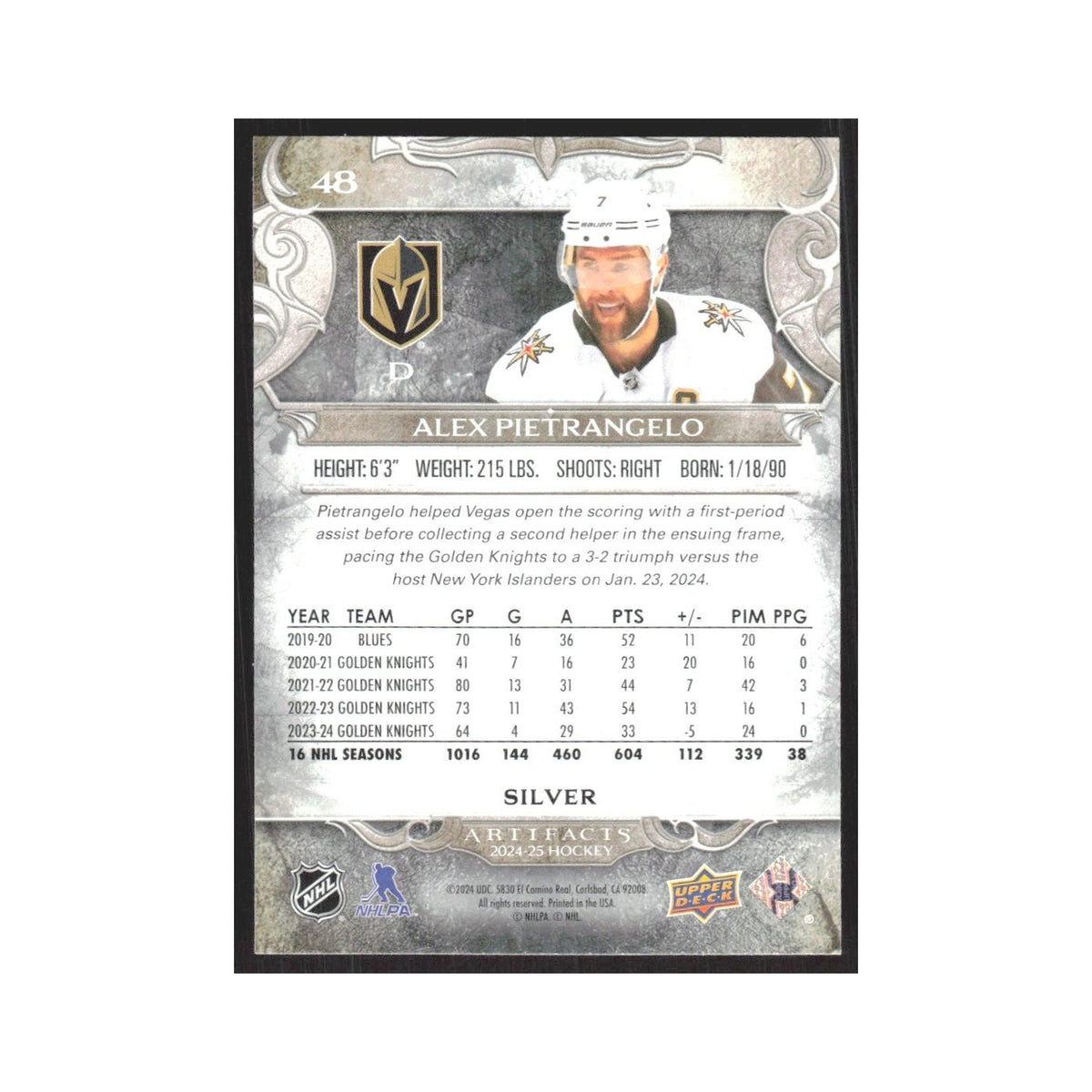 2024 Upper Deck Artifacts Alex Pietrangelo Vegas Golden Knights #48
