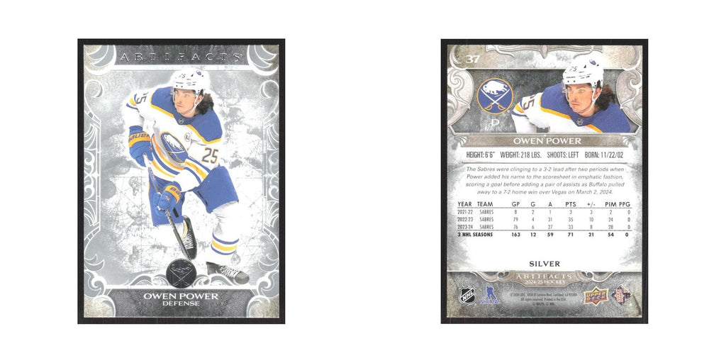 2024 Upper Deck Artifacts Owen Power Buffalo Sabres #37