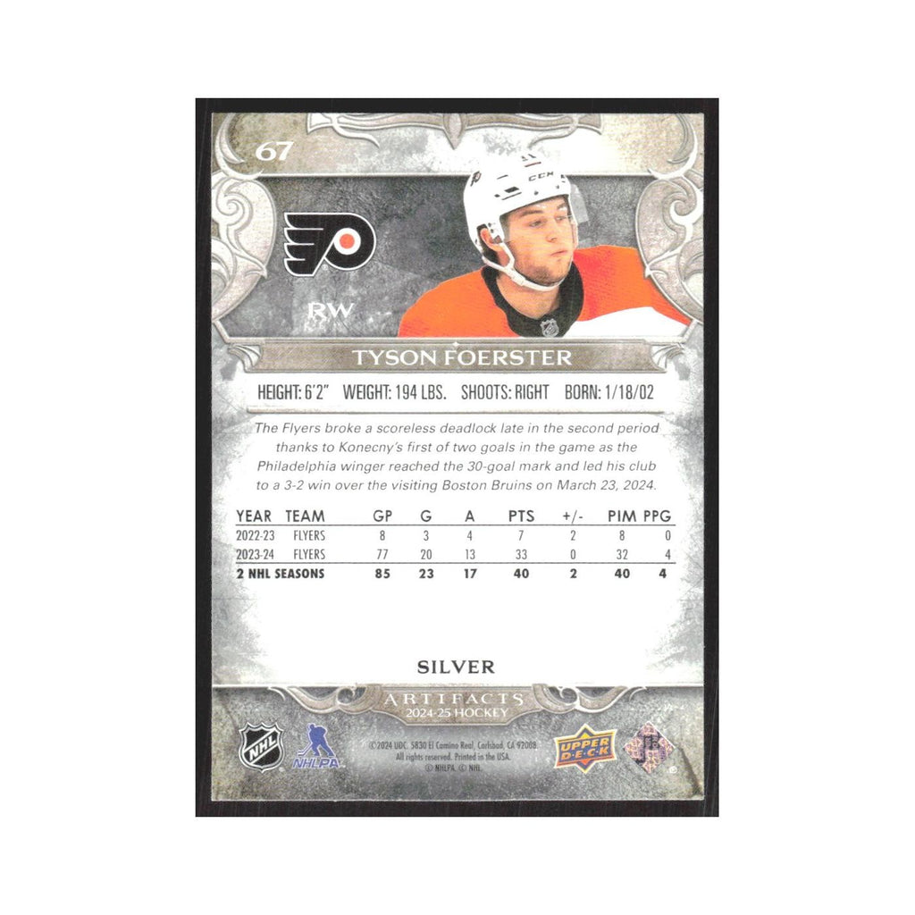 2024 Upper Deck Artifacts Tyson Foerster Philadelphia Flyers #67