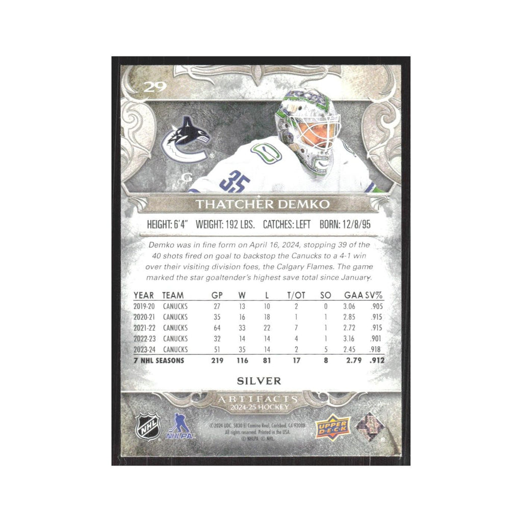 2024 Upper Deck Artifacts Thatcher Demko Vancouver Canucks #29