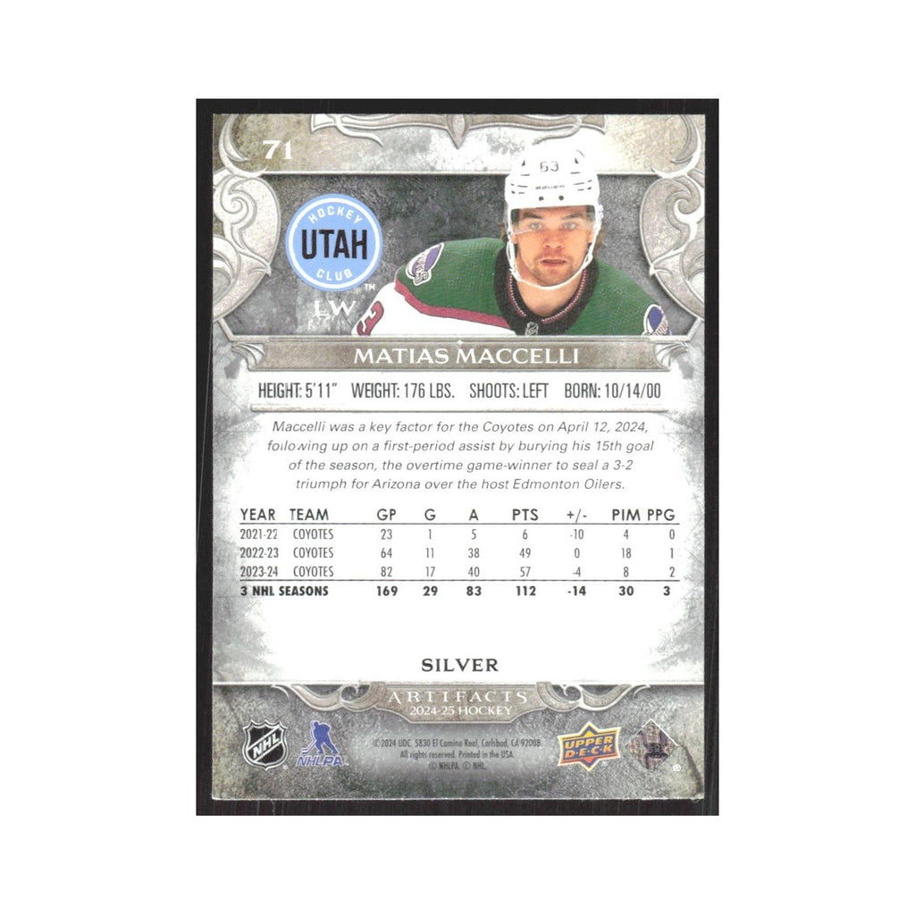 2024 Upper Deck Artifacts Matias Maccelli Arizona Coyotes #71