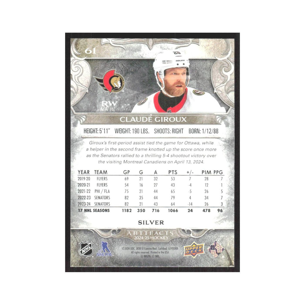2024 Upper Deck Artifacts Claude Giroux Ottawa Senators #61