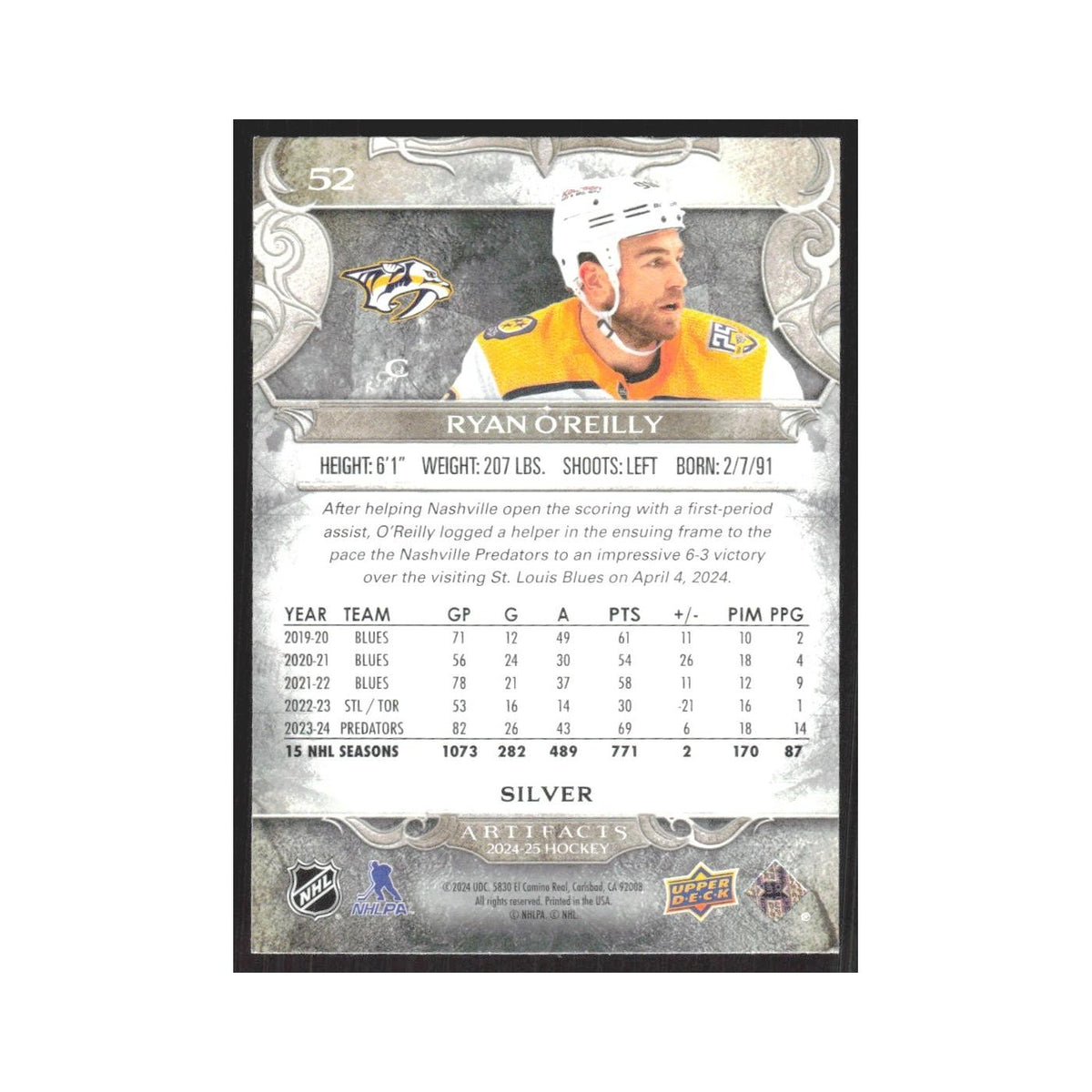 2024 Upper Deck Artifacts Ryan O'Reilly Nashville Predators #52