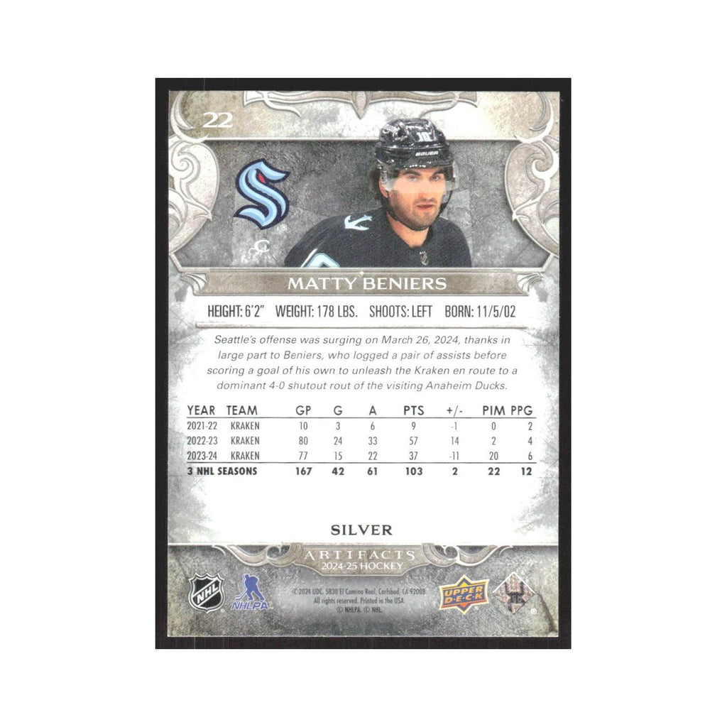 2024 Upper Deck Artifacts Matty Beniers Seattle Kraken #22