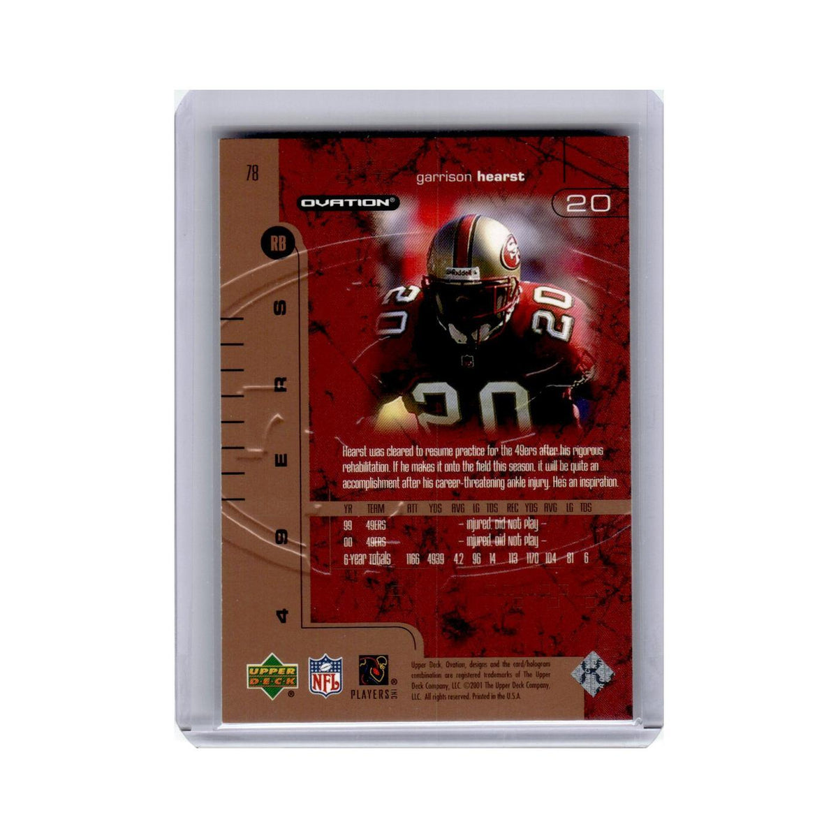 Garrison Hearst 2001 Upper Deck Ovation #78 San Francisco 49ers Football Card NM