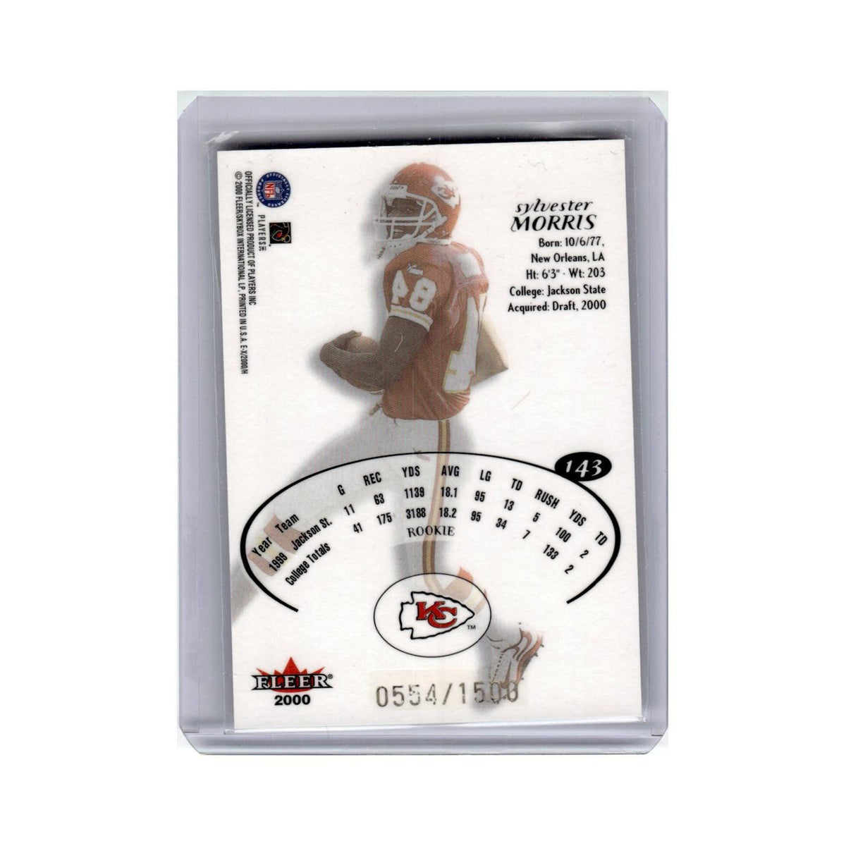 Sylvester Morris #/1500 2000 Fleer EX Rookie #143 Kansas City Chiefs NM