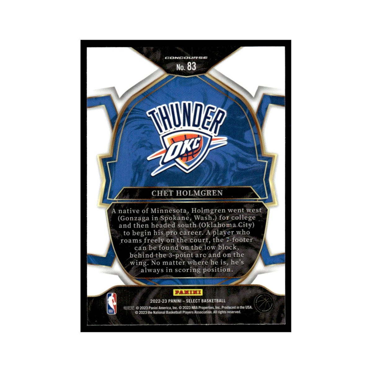 Chet Holmgren 2022 Panini Select #83 Oklahoma City Thunder Basketball Card NM