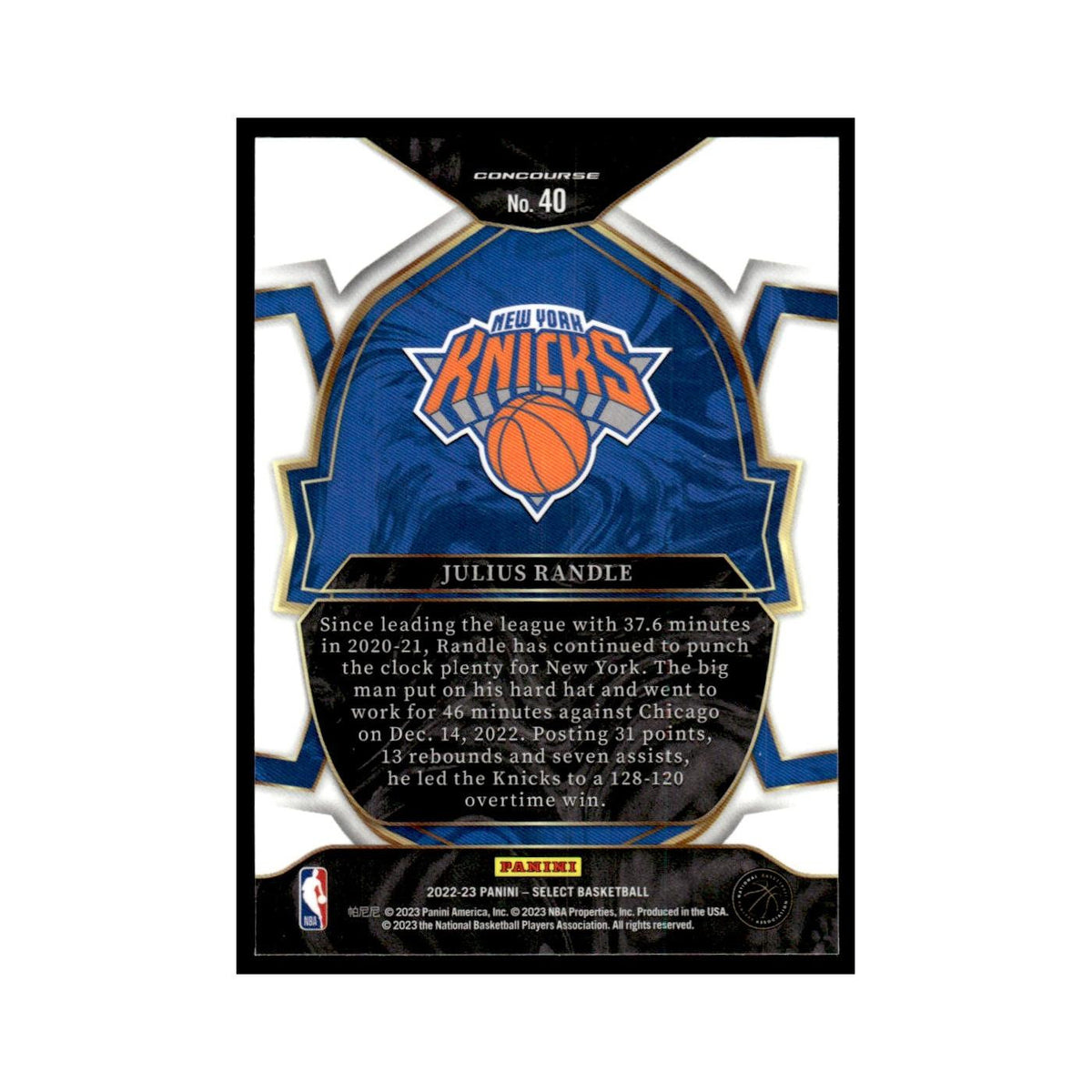 Julius Randle 2022 Panini Select #40 New York Knicks Basketball Card NM