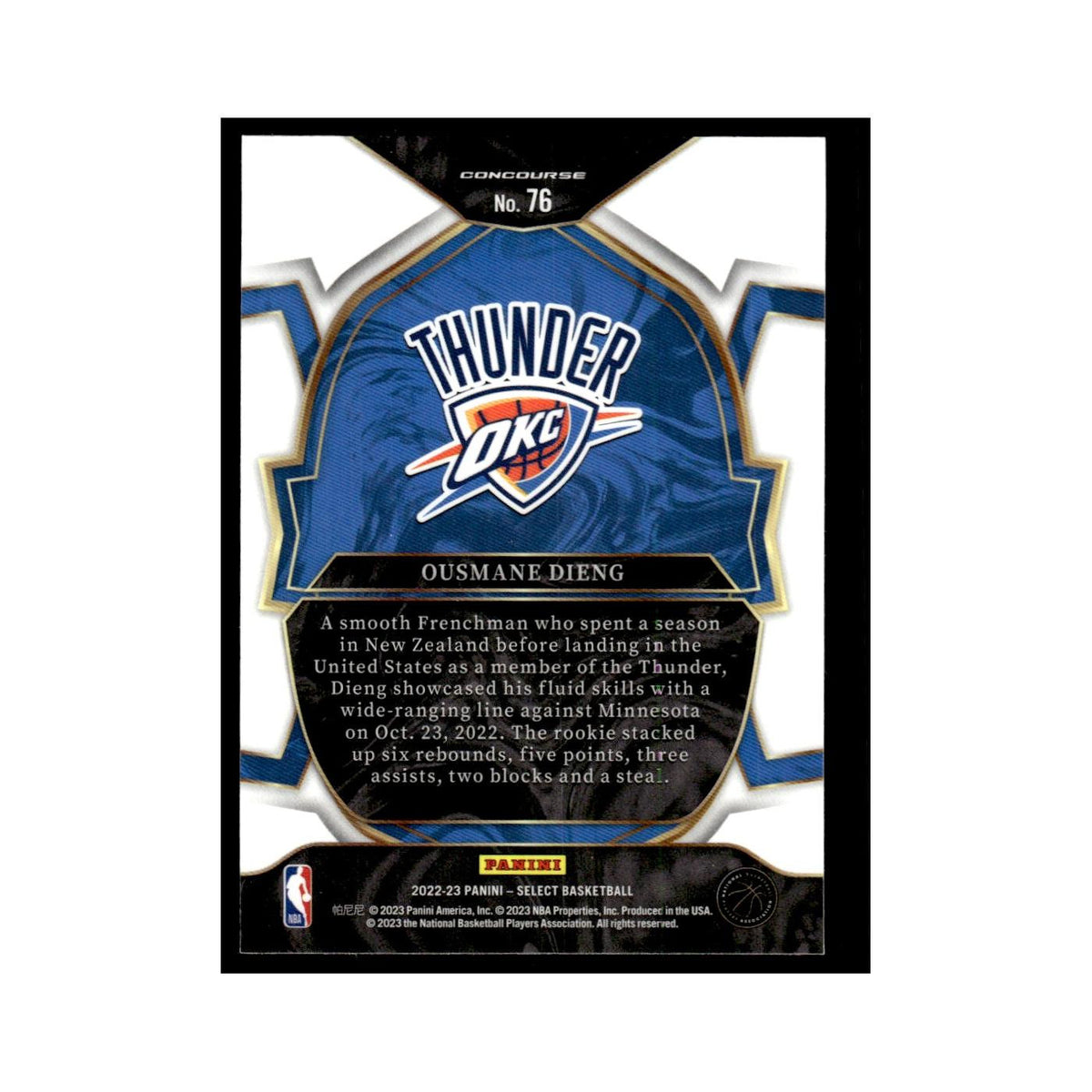 Ousmane Dieng 2022 Panini Select #76 Oklahoma City Thunder Basketball Card NM