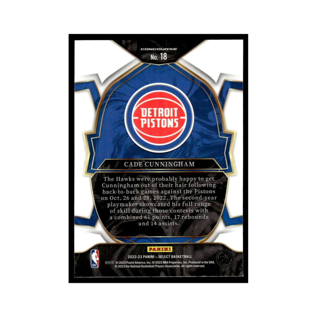 Cade Cunningham 2022 Panini Select #18 Detroit Pistons Basketball Card NM