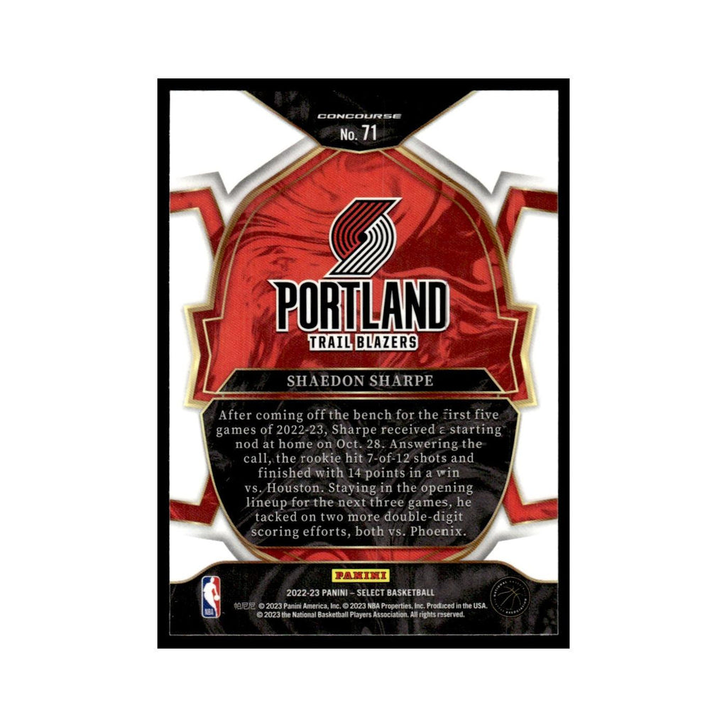Shaedon Sharpe 2022 Panini Select #71 Portland Trail Blazers Basketball Card NM