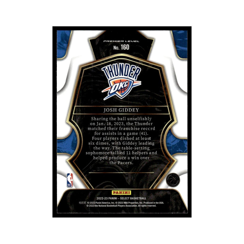Josh Giddey 2022 Panini Select #160 Oklahoma City Thunder Basketball Card NM