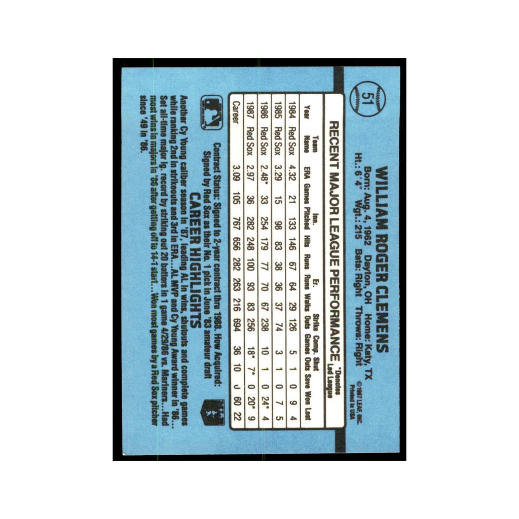 1988 Donruss Roger Clemens Baseball Cards #51