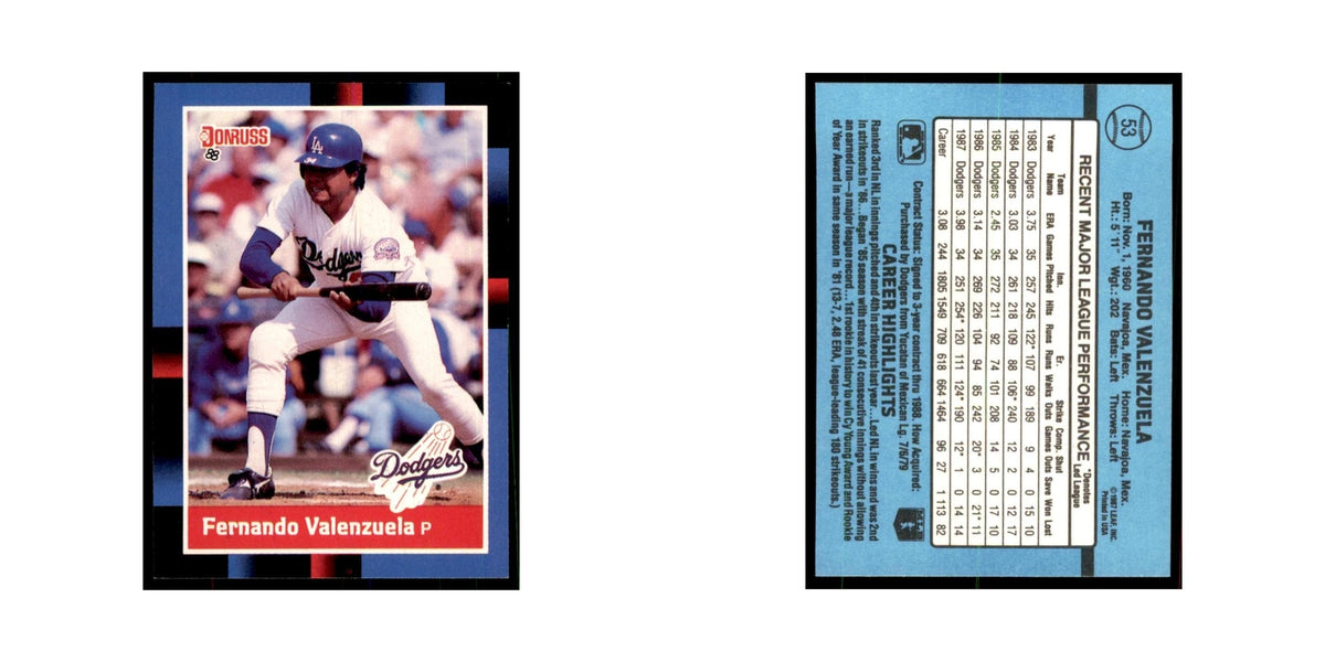 1988 Donruss Fernando Valenzuela Baseball Cards #53