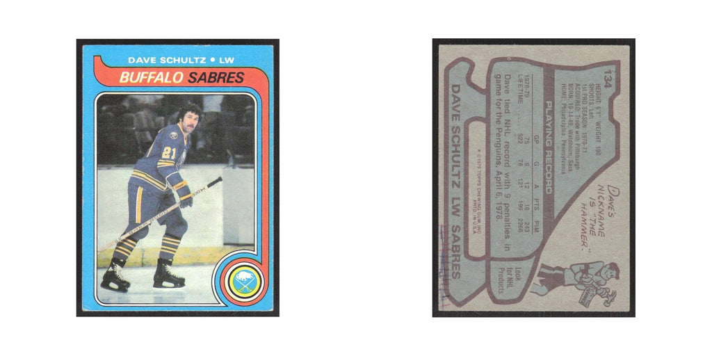 1979 Topps Dave Schultz Buffalo Sabres #134