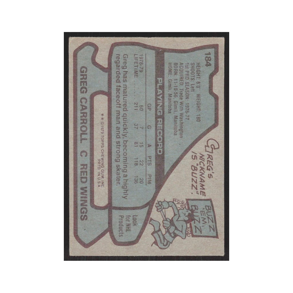 1979 Topps Greg Carroll RC Detroit Red Wings #184