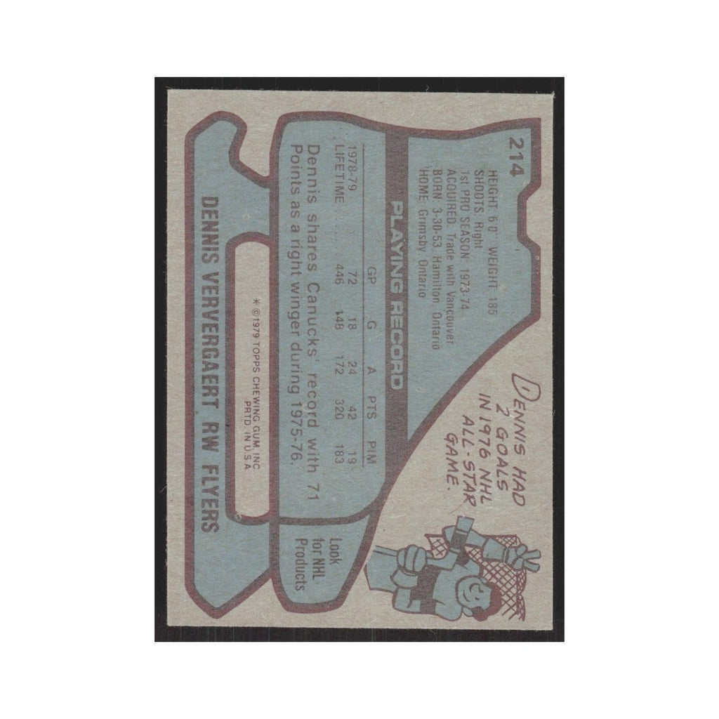1979 Topps Dennis Ververgaert Philadelphia Flyers #214