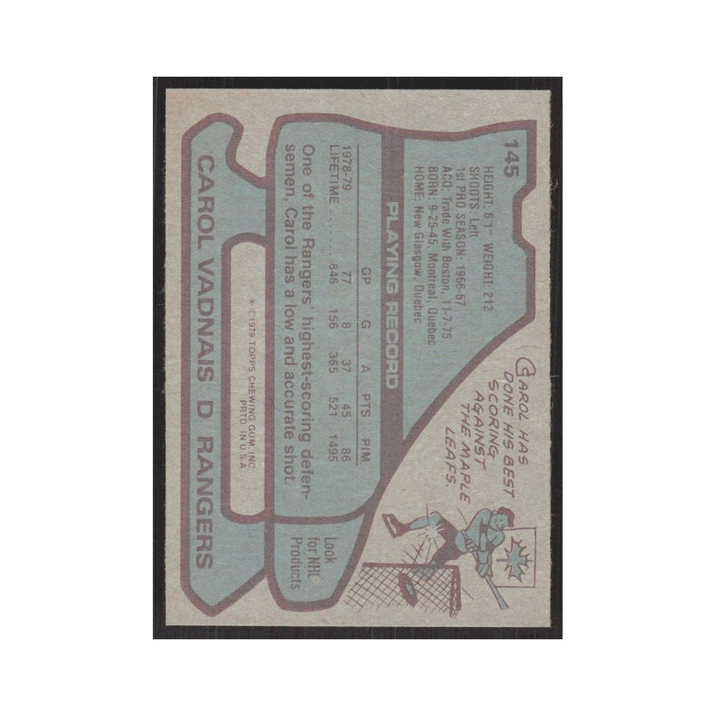 1979 Topps Carol Vadnais New York Rangers #145