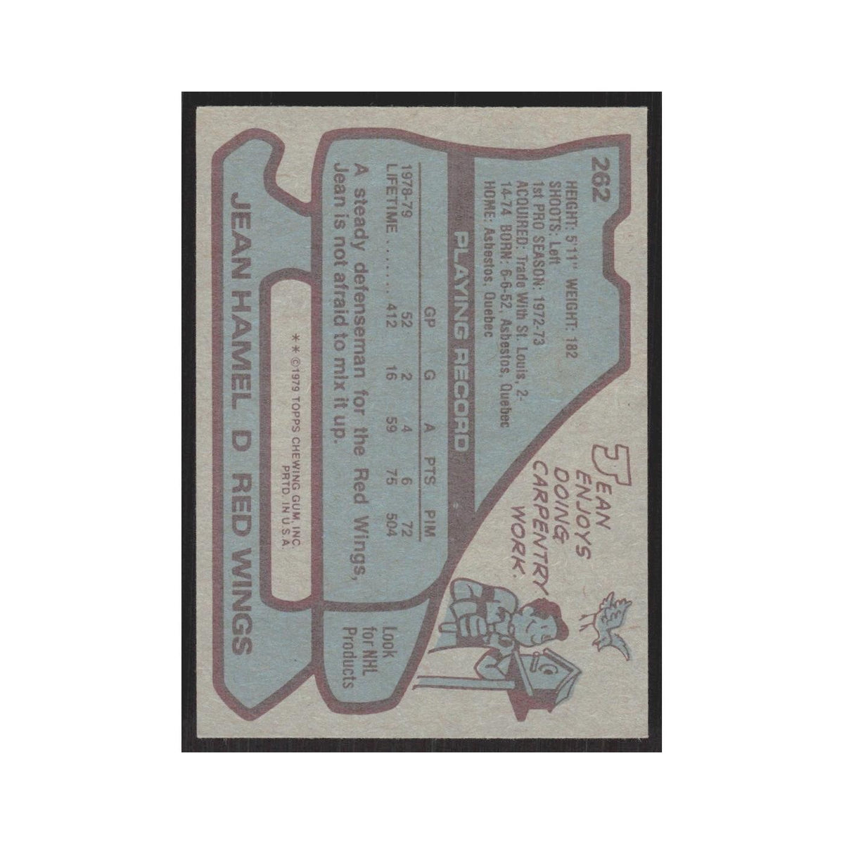 1979 Topps Jean Hamel Detroit Red Wings #262