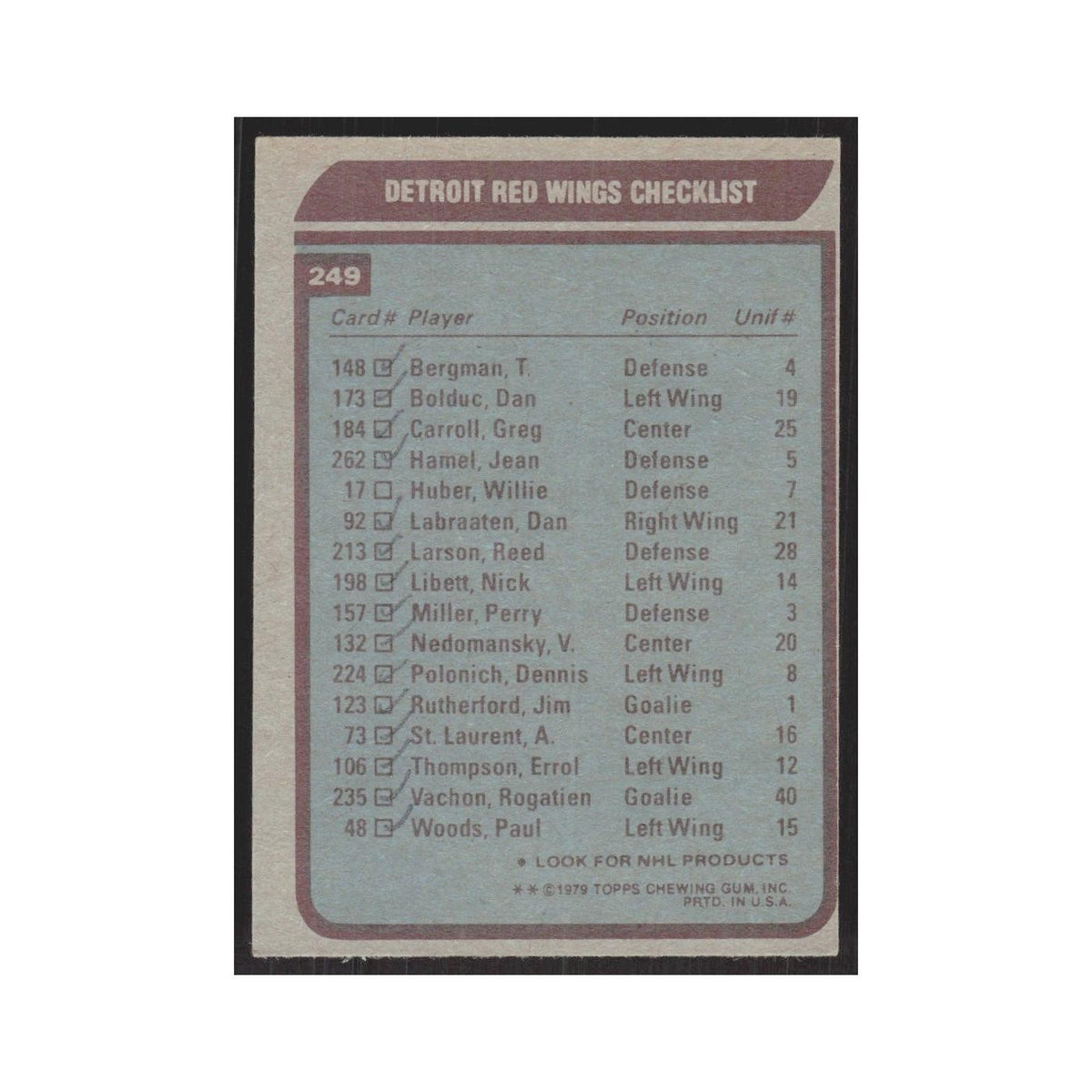 1979 Topps Detroit Red Wings Team Detroit Red Wings #249