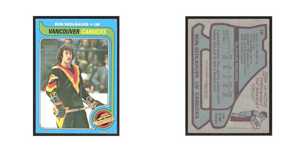 1979 Topps Ron Sedlbauer Vancouver Canucks #19
