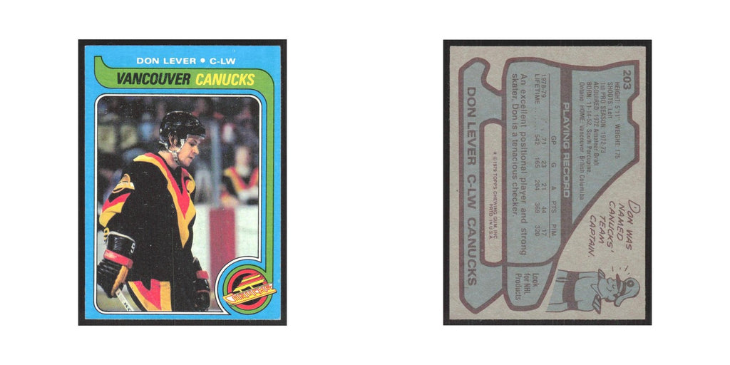 1979 Topps Don Lever Vancouver Canucks #203
