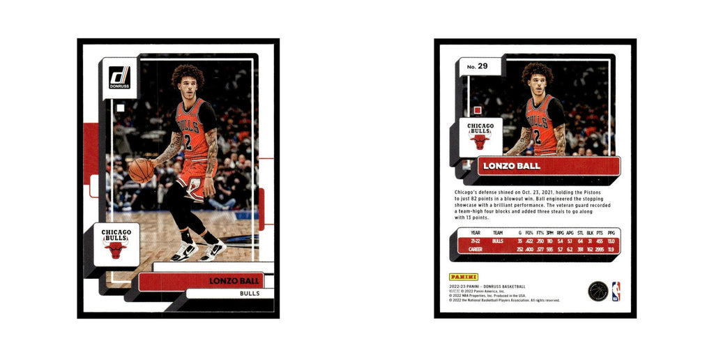 Lonzo Ball 2022 Donruss #29 Chicago Bulls Basketball Card NM