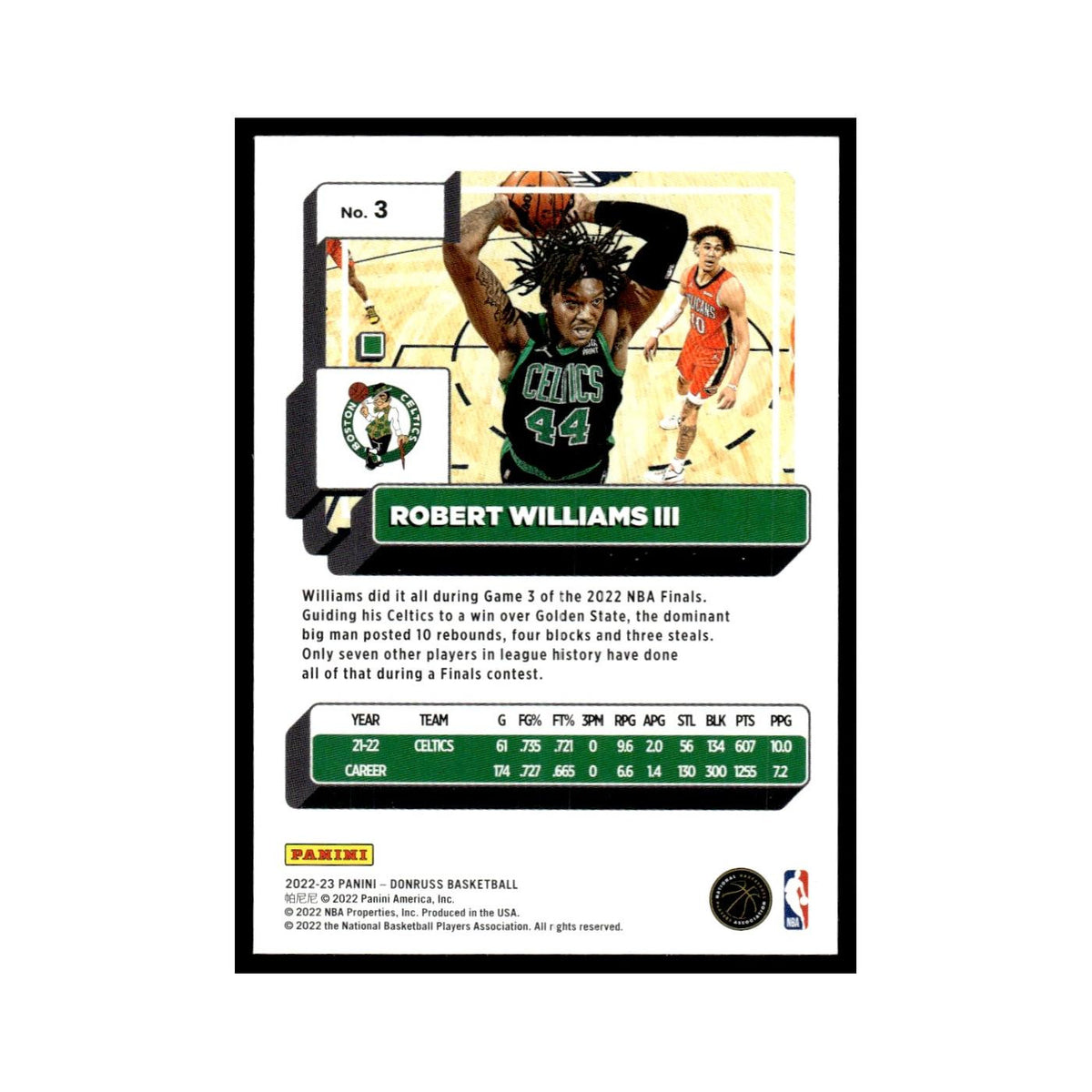 Robert Williams III 2022 Donruss #3 Boston Celtics Basketball Card NM