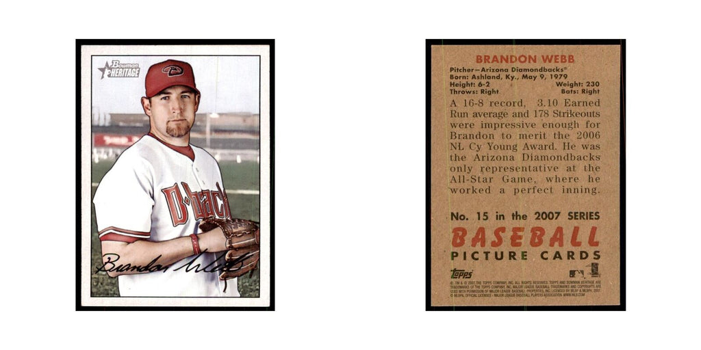 2007 Bowman Heritage Brandon Webb Baseball Cards #15