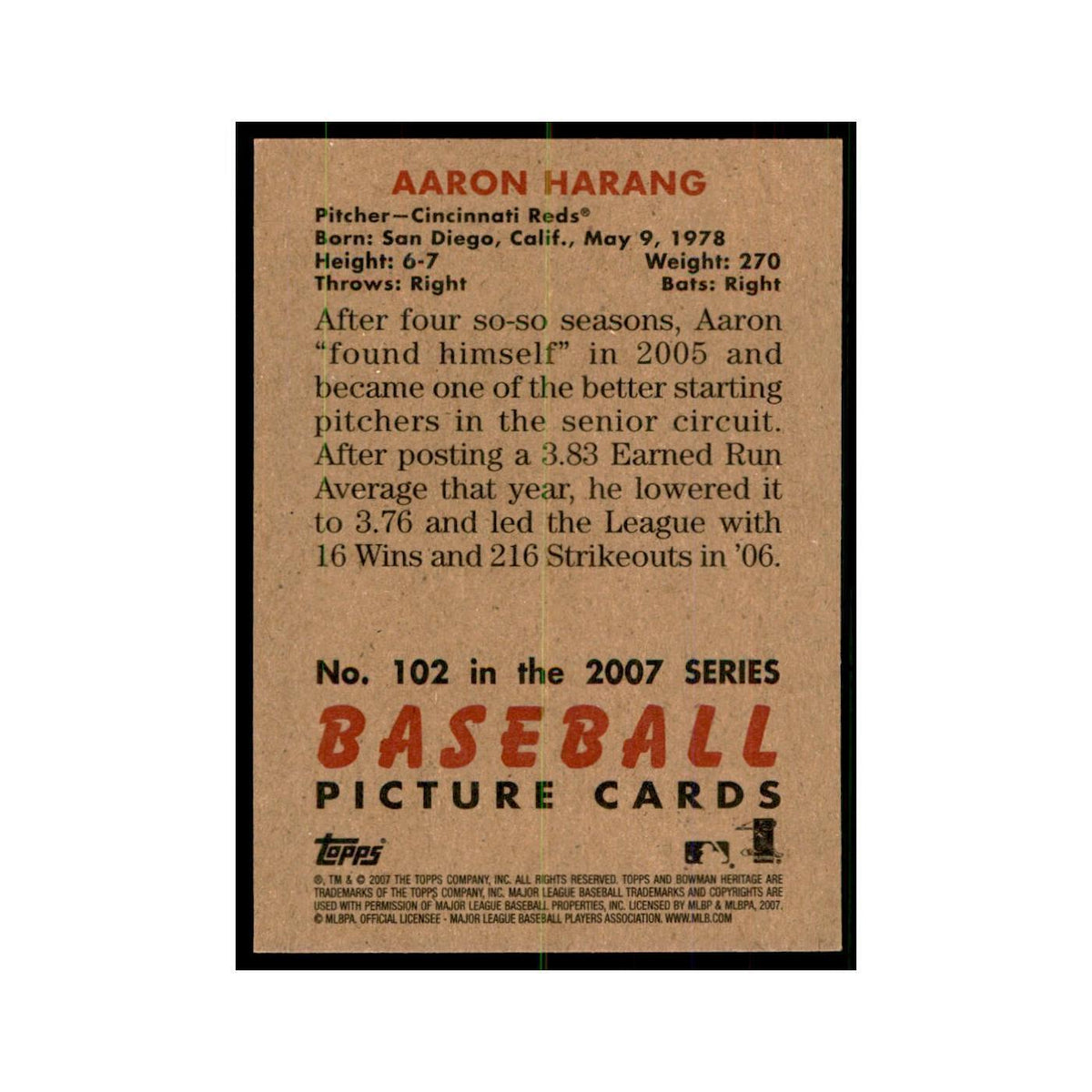 2007 Bowman Heritage Aaron Harang Baseball Cards #102