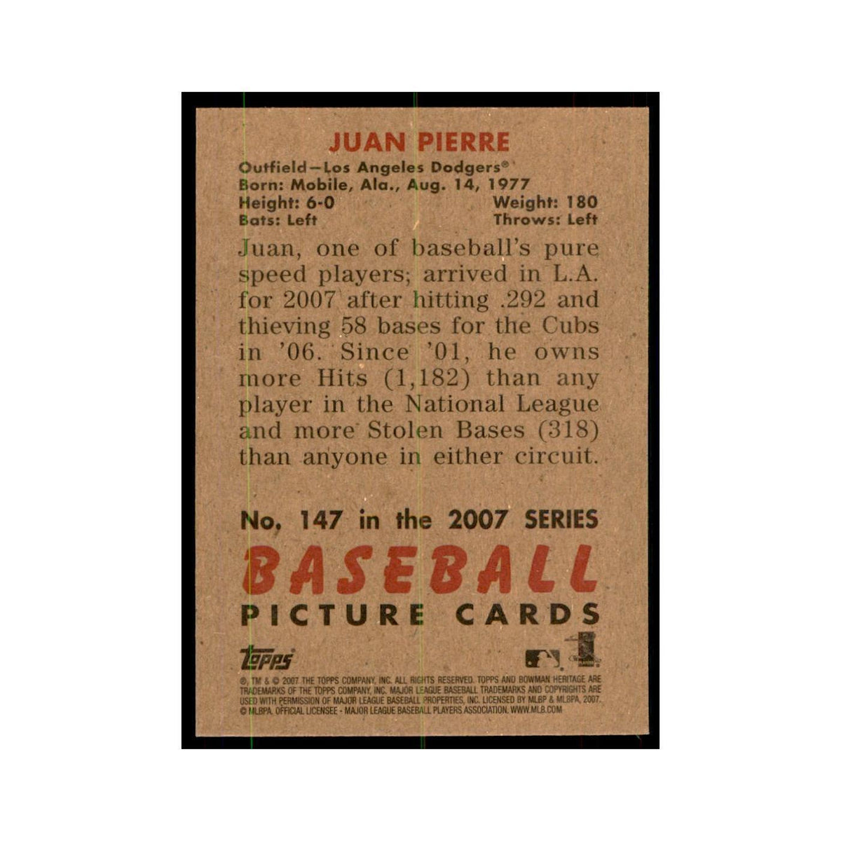 2007 Bowman Heritage Juan Pierre Baseball Cards #147