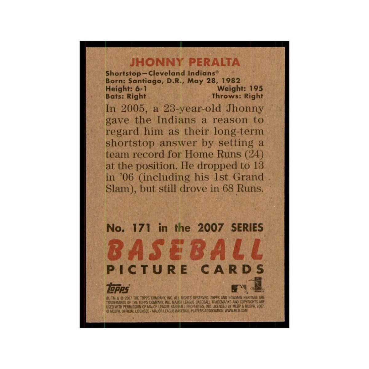 2007 Bowman Heritage Jhonny Peralta Baseball Cards #171