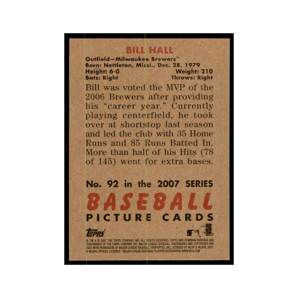 2007 Bowman Heritage Bill Hall Baseball Cards #92