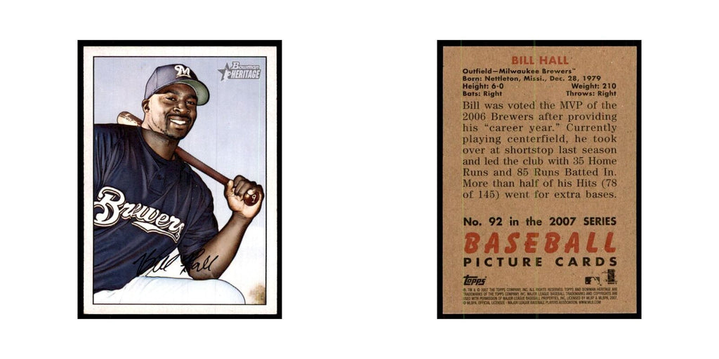 2007 Bowman Heritage Bill Hall Baseball Cards #92