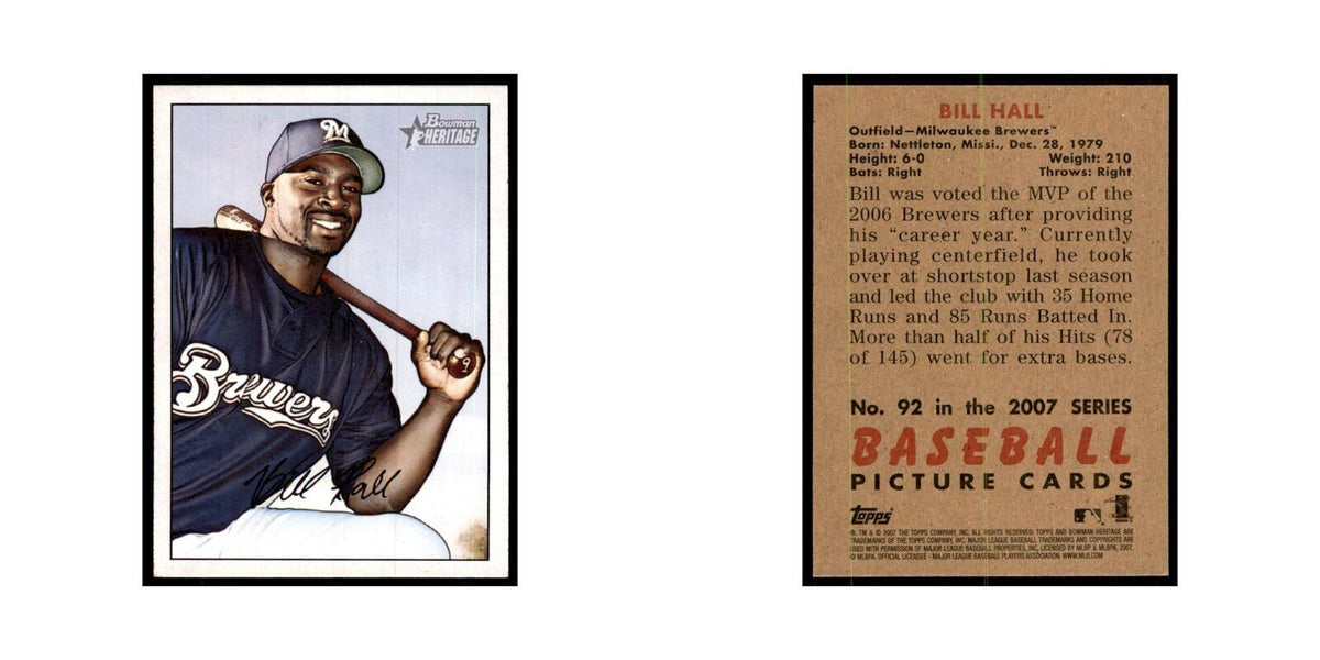 2007 Bowman Heritage Bill Hall Baseball Cards #92