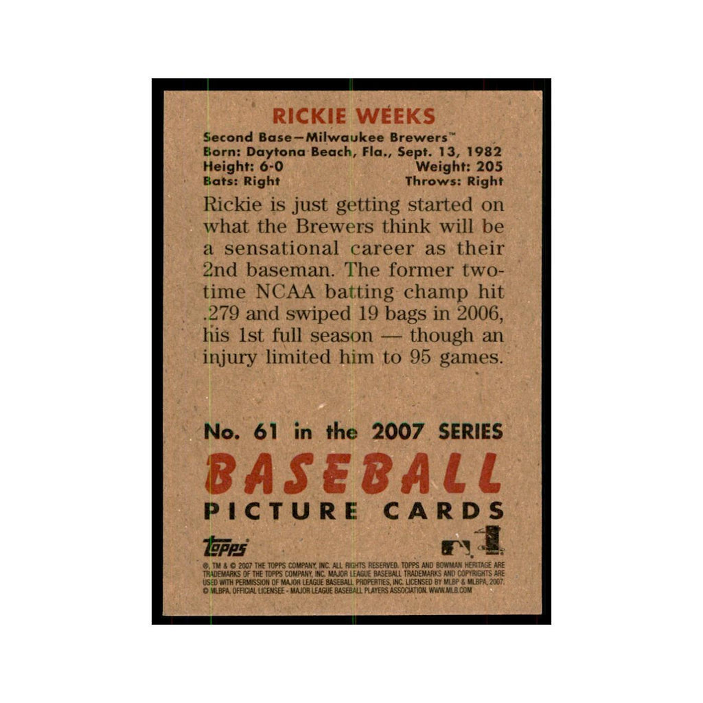 2007 Bowman Heritage Rickie Weeks Baseball Cards #61