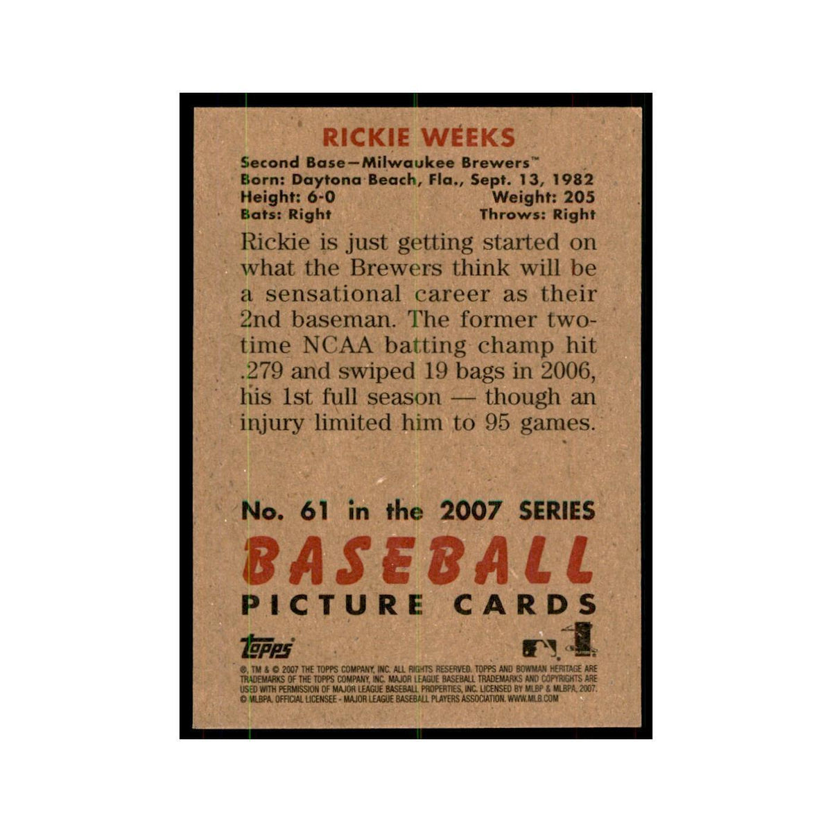 2007 Bowman Heritage Rickie Weeks Baseball Cards #61