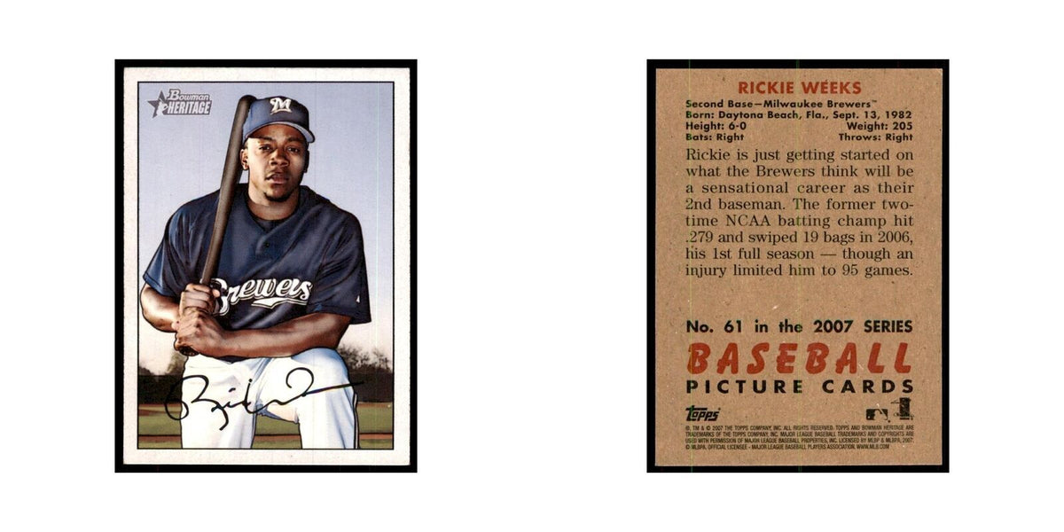 2007 Bowman Heritage Rickie Weeks Baseball Cards #61