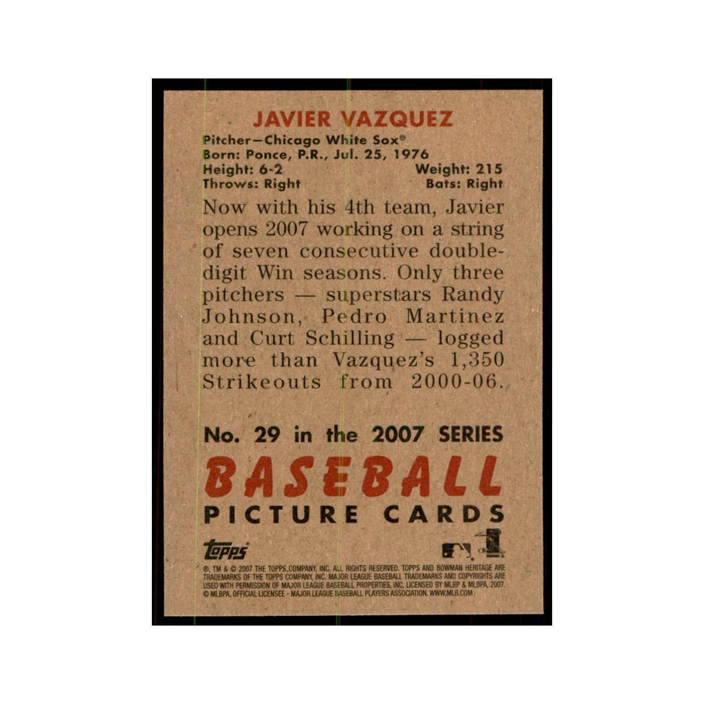 2007 Bowman Heritage Javier Vazquez Baseball Cards #29