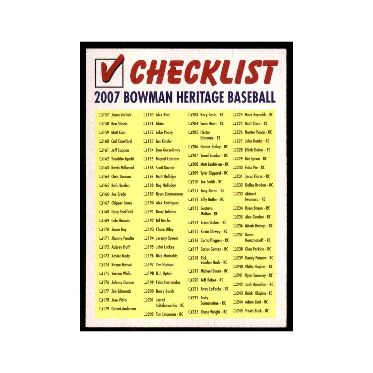 2007 Bowman Heritage Checklist 2 of 3 Baseball Cards #2 OF 3