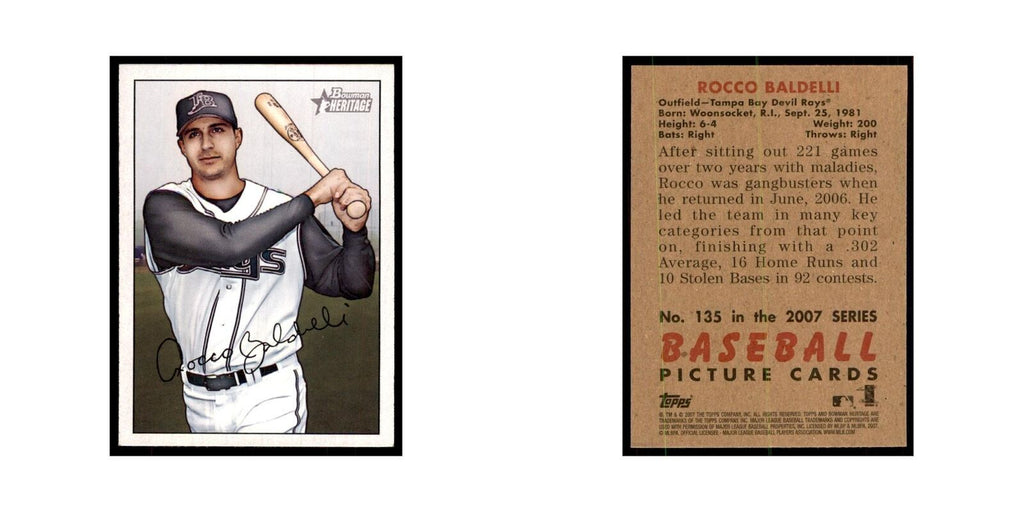 2007 Bowman Heritage Rocco Baldelli Baseball Cards #135