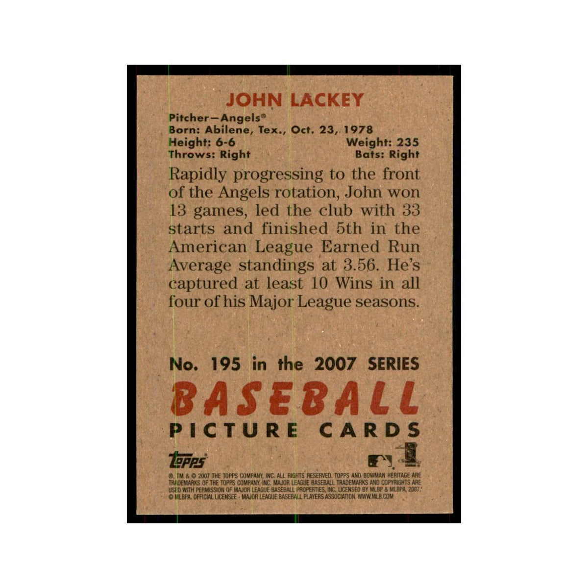 2007 Bowman Heritage John Lackey Baseball Cards #195
