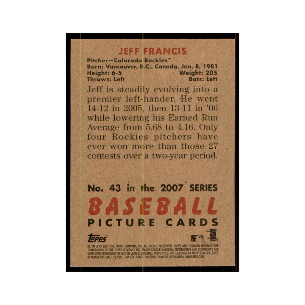 2007 Bowman Heritage Jeff Francis Baseball Cards #43