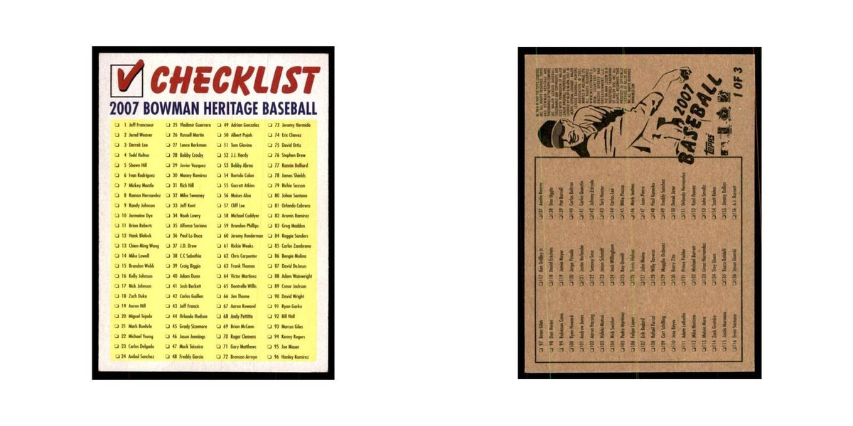 2007 Bowman Heritage Checklist 1 of 3 Baseball Cards #1 OF 3