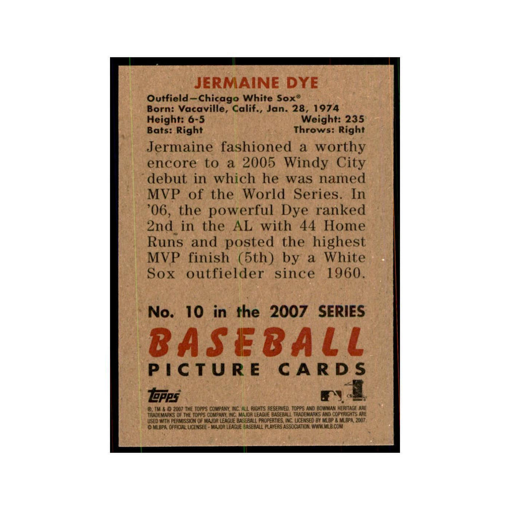 2007 Bowman Heritage Jermaine Dye Baseball Cards #10