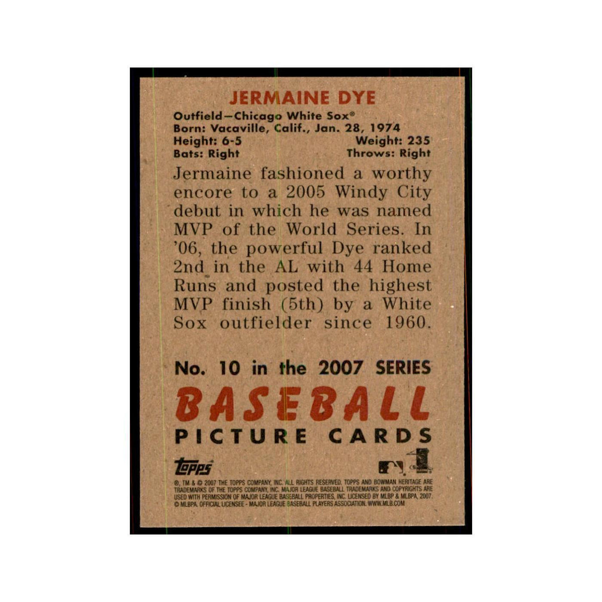 2007 Bowman Heritage Jermaine Dye Baseball Cards #10